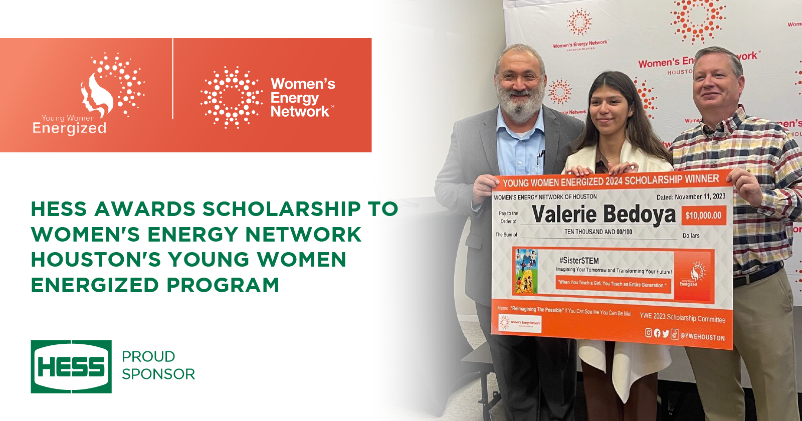 Hess Awards Scholarship to Young Women Energized Program
