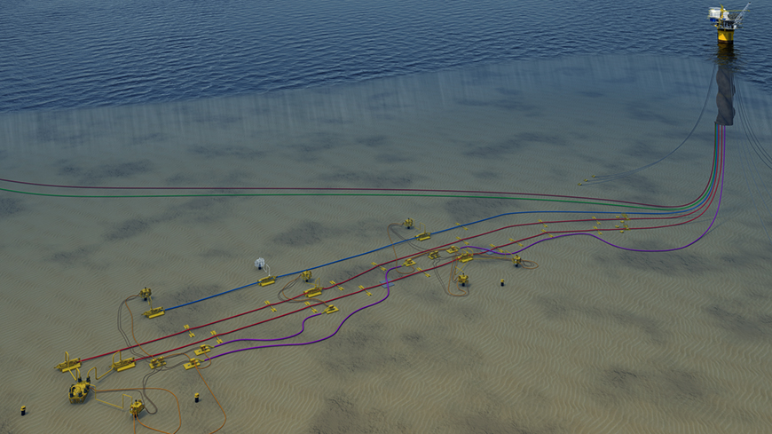 Tubular Bells' subsea umbilical, riser and flowline architecture lies 4,300 ft. below surface.