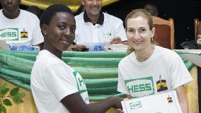 Sandra Gentile, General Manager, Hess Ghana Exploration Limited, with one of this year&#39;s 125 scholarship recipients
